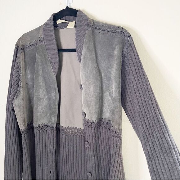 Vintage 90s J. Jill suede leather wool sweater jacket  S women’s button down - Picture 4 of 8
